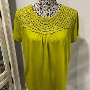 Jones New York Green Smocked Short Sleeve Blouse